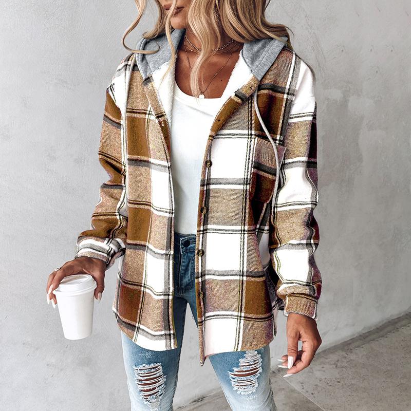 HONEY™ - Women’s Plaid Fleece Lined Hooded Shacket Jacket