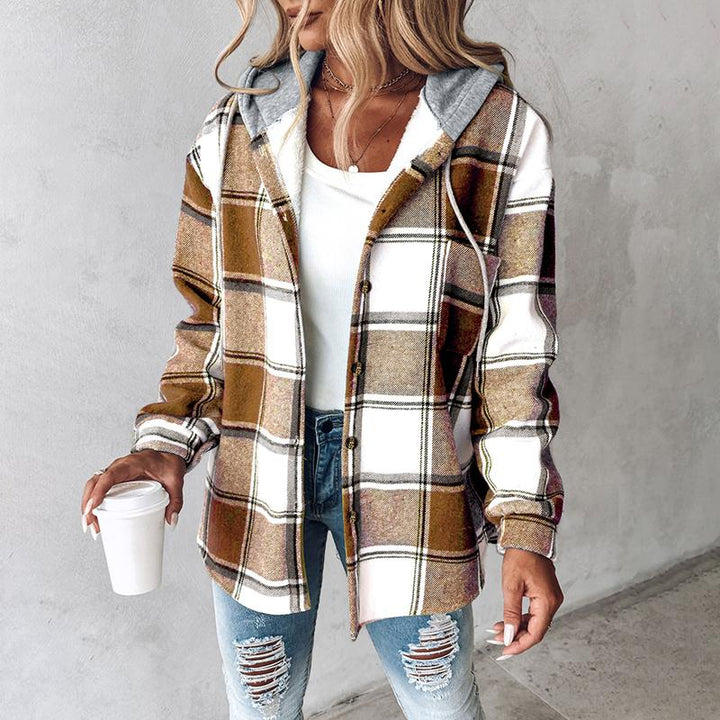 HONEY™ - Women’s Plaid Fleece Lined Hooded Shacket Jacket