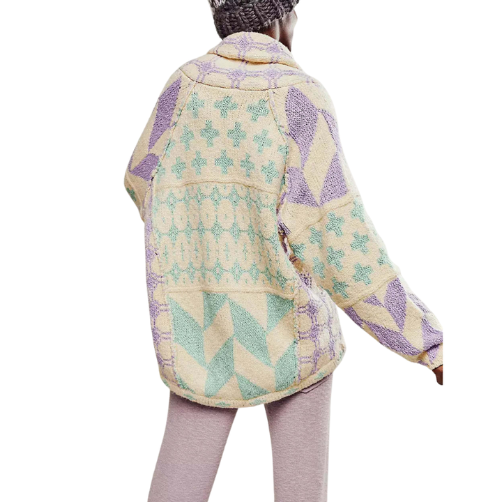 GEORGINA™ – Oversized Print Knit Coat with Button Down Collar