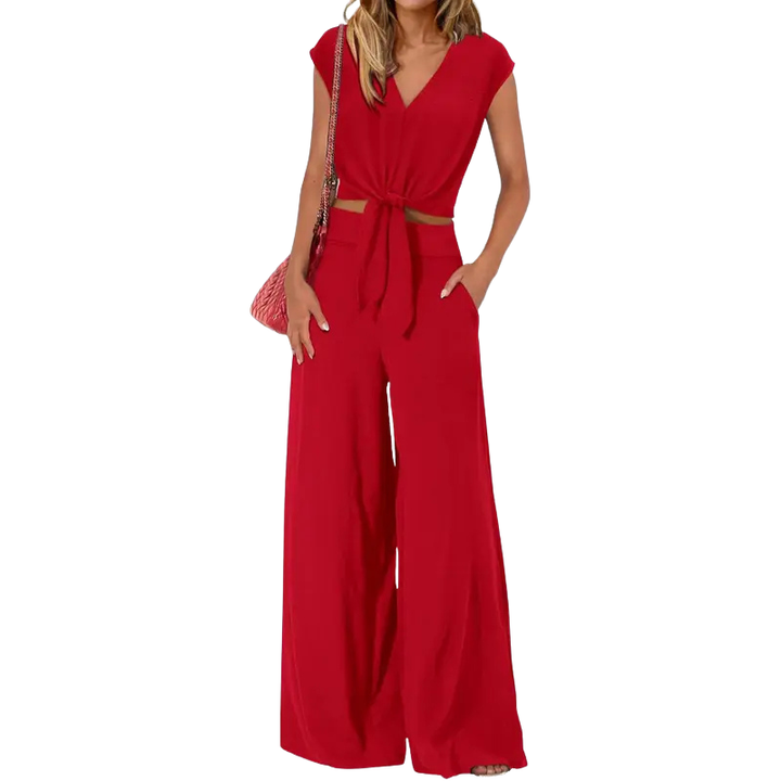 GLENDA™ – Chic Crop Top and Classic Wide Leg Pants Set