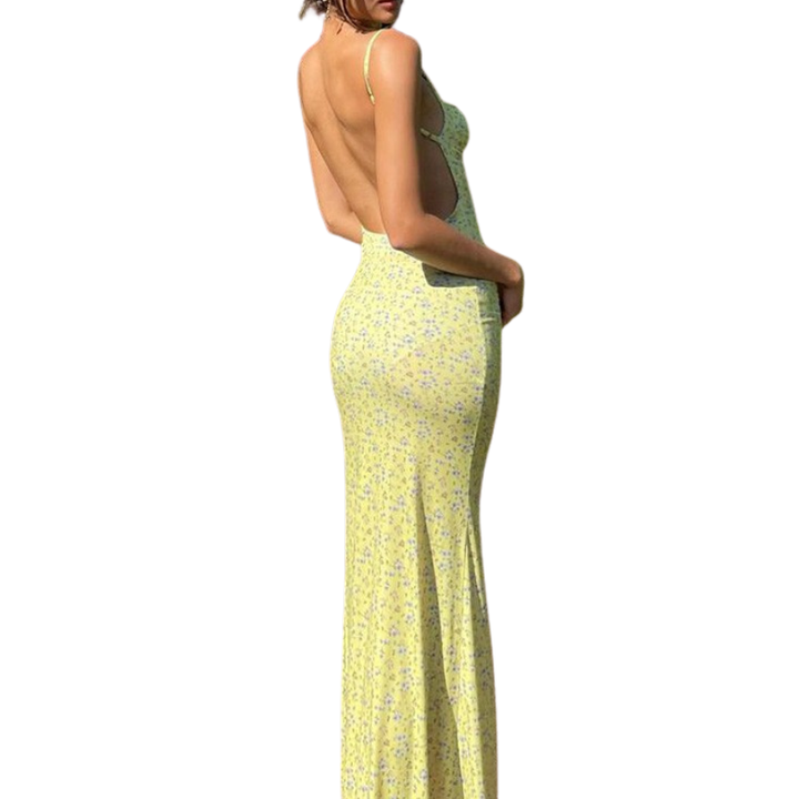 SHUVIE™ – Floral Backless Holiday Maxi Dress