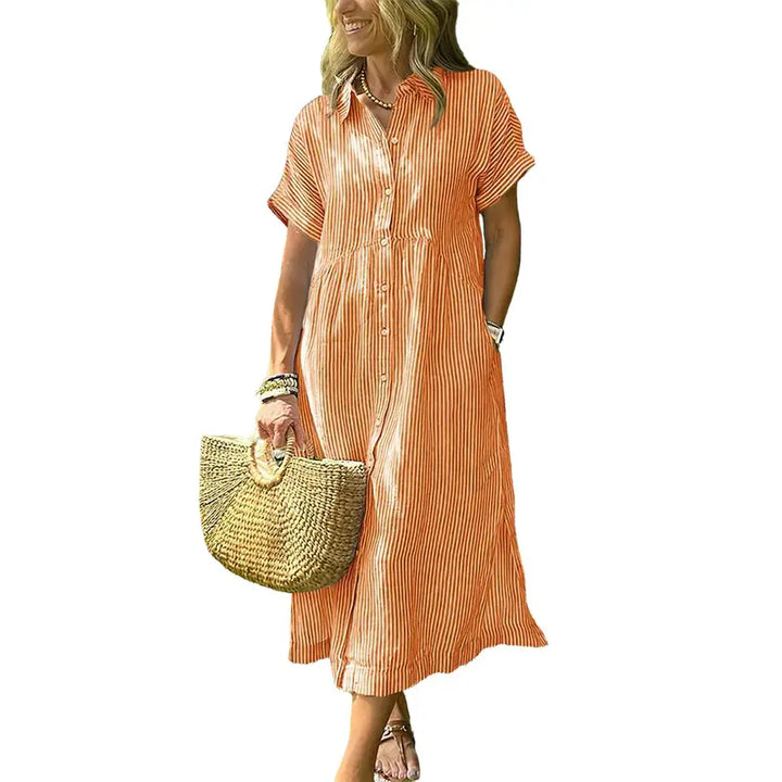 PETRA™ – Cozy Striped Loose Fit Midi Shirt Dress