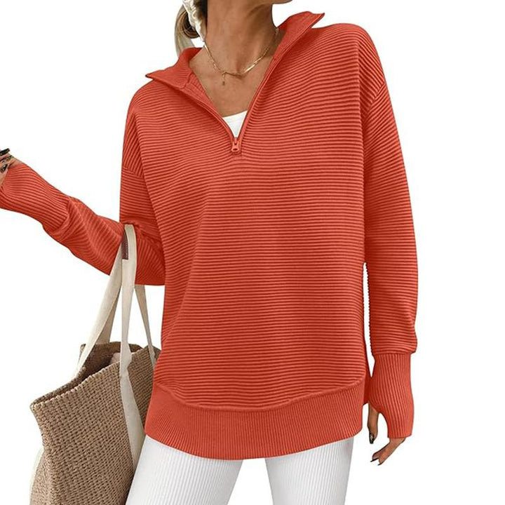 ENNA™ - Women Quarter Zip Rib Knit Pullover Sweater