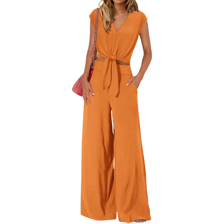 GLENDA™ – Chic Crop Top and Classic Wide Leg Pants Set