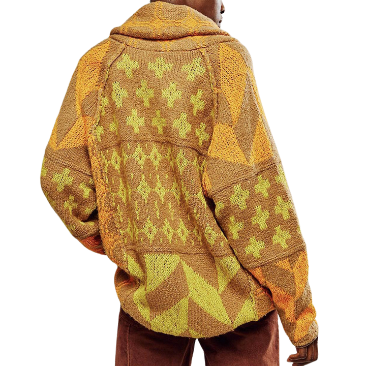 GEORGINA™ – Oversized Print Knit Coat with Button Down Collar