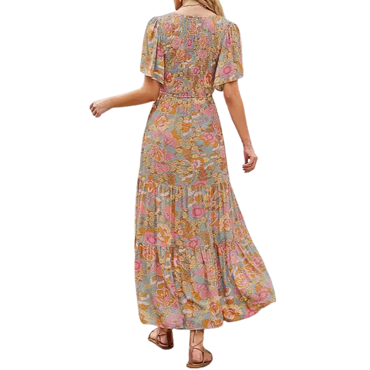 GINA™ – Comfy Floral Flutter Sleeve Dress