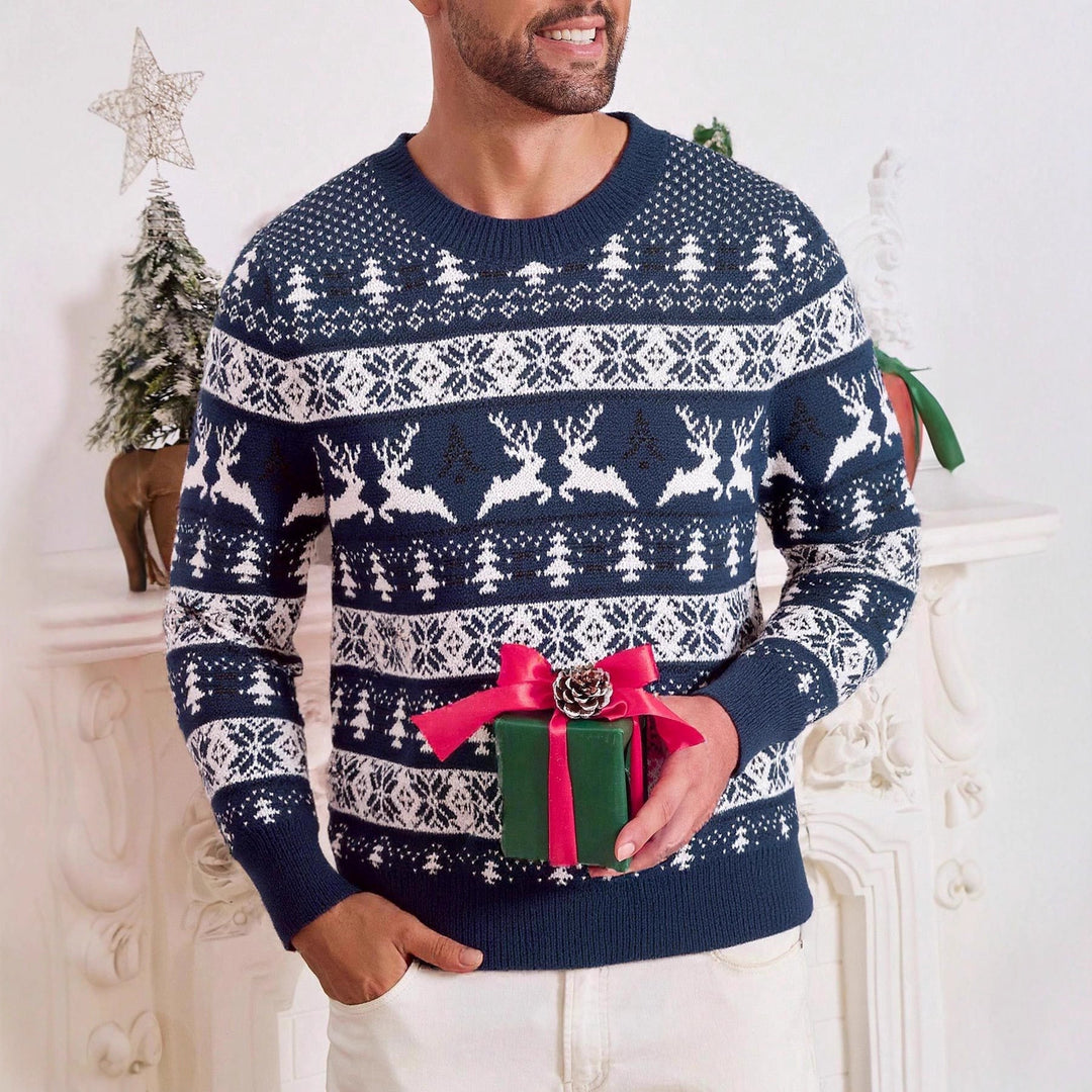 Women's Reindeer Ugly Christmas Sweater in navy