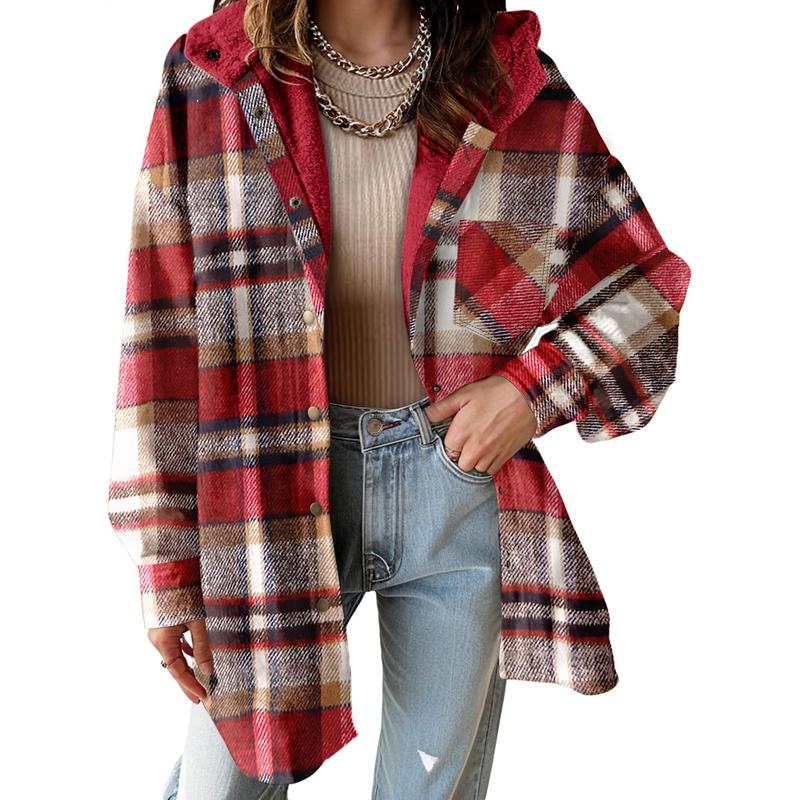 MARIE™ - Flannel Hooded Plaid Shacket Thick Winter Fleece Coat