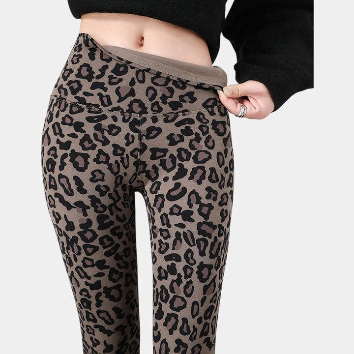 Women's Fleece Lined Leggings, High Waist Leopard Print Fitted