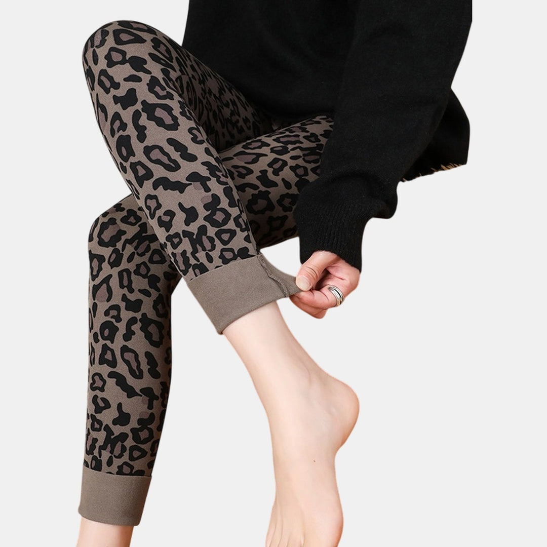 Women's Fleece Lined Leggings, High Waist Leopard Print Fitted