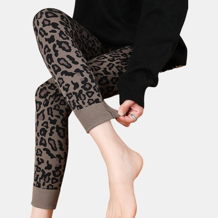 Women's Fleece Lined Leggings, High Waist Leopard Print Fitted