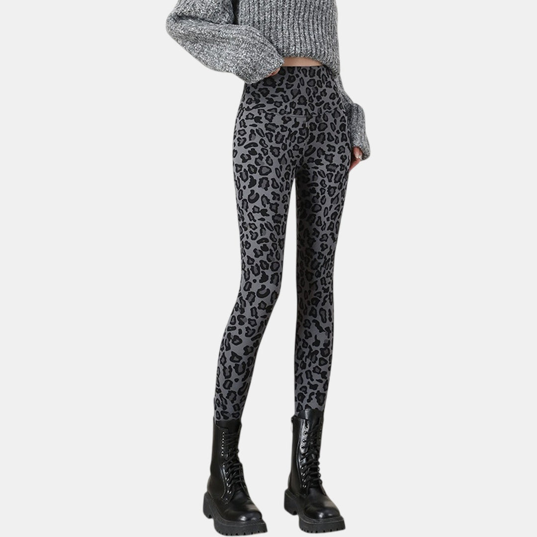 Women's Fleece Lined Leggings, High Waist Leopard Print Fitted