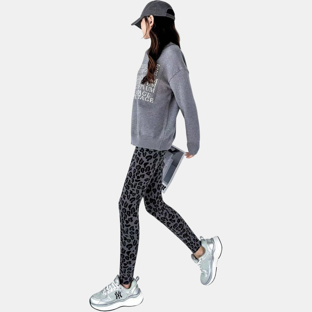 Women's Fleece Lined Leggings, Leopard Print High Waist Winter