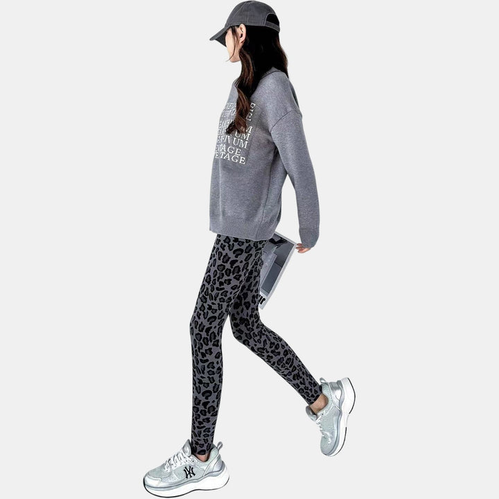 Women's Fleece Lined Leggings, Leopard Print High Waist Winter
