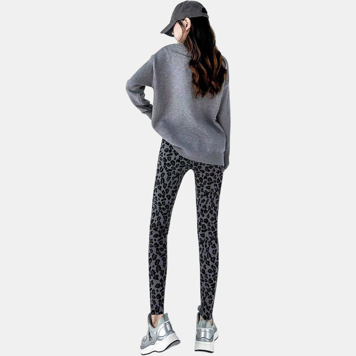 Women's Fleece Lined Leggings, Leopard Print High Waist Winter