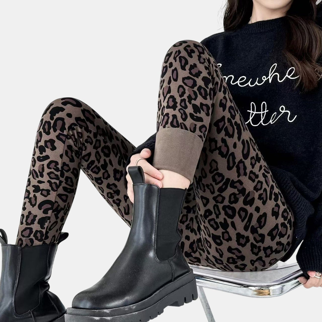 Women's Fleece Lined Leggings, Leopard Print High Waist Winter