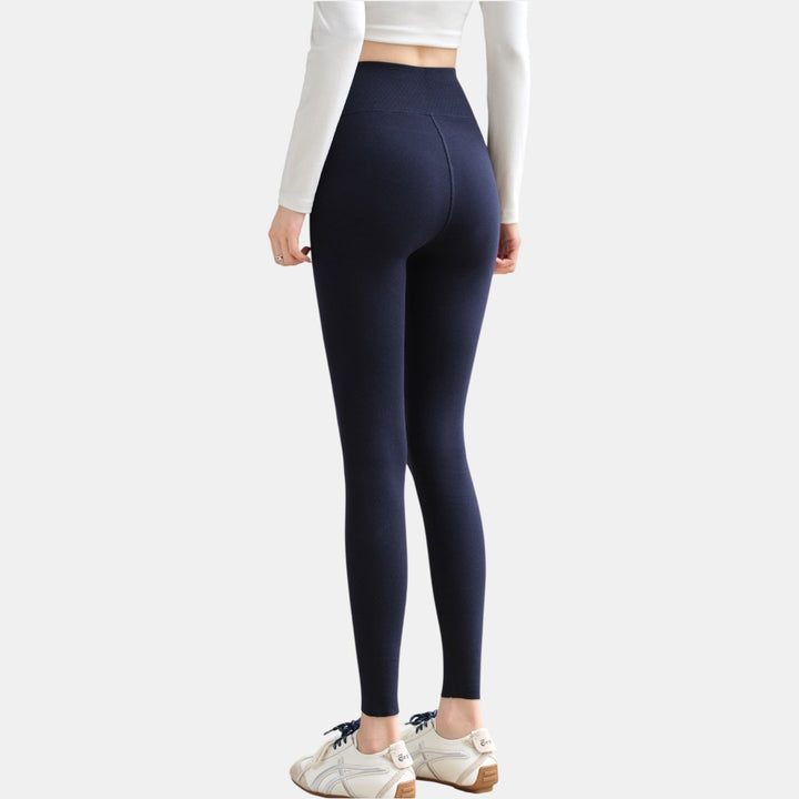 Women's Fleece Lined Leggings, High Waist Ribbed Knit Cuffed Ankle