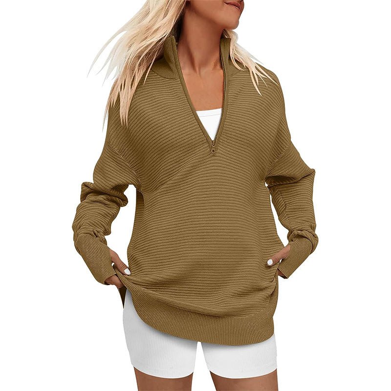 ENNA™ - Women Quarter Zip Rib Knit Pullover Sweater