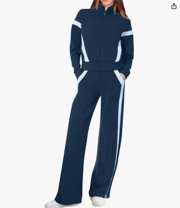 ARIANA™ – Women’s Sporty Zip Up Sweatsuit & Wide Leg Pants Set