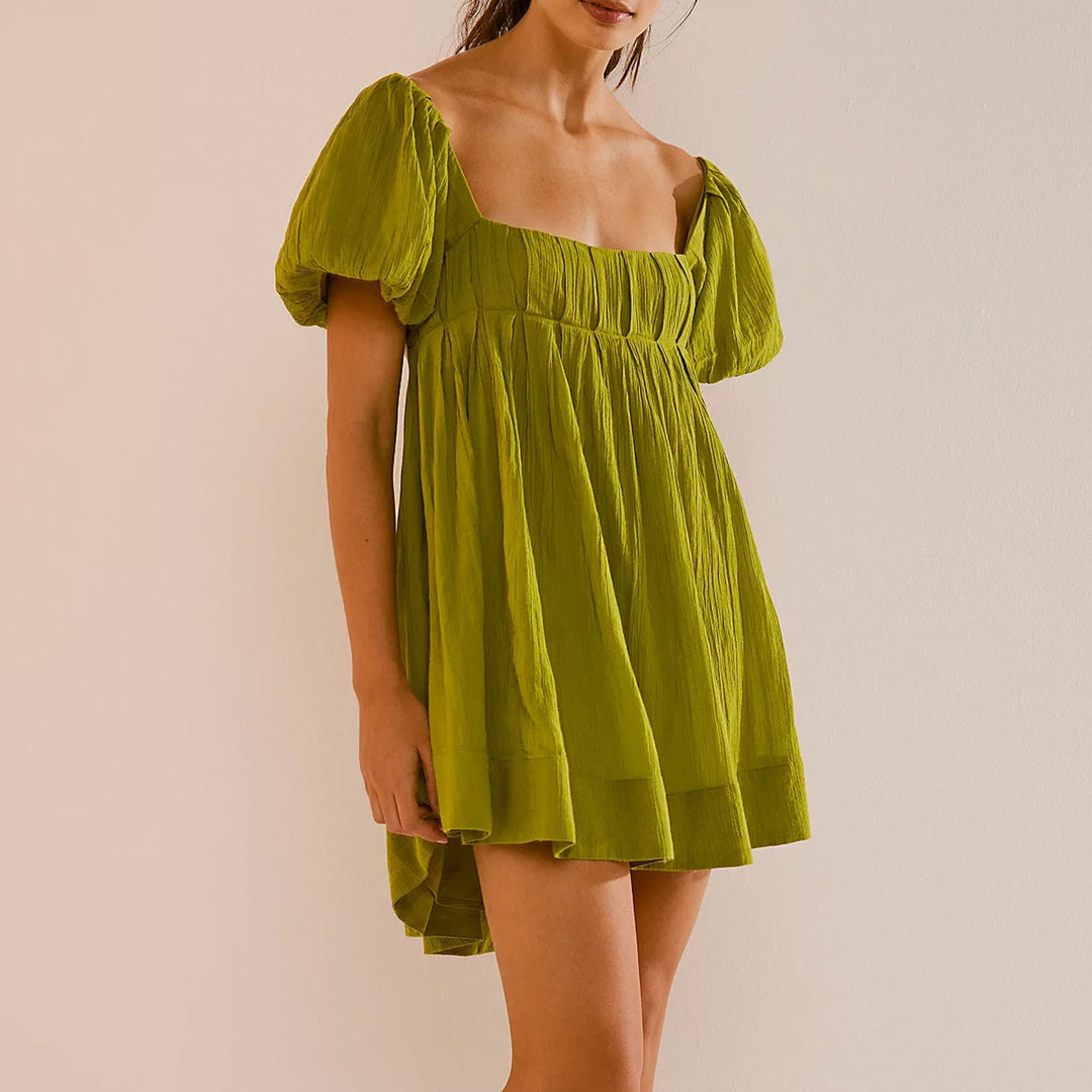 DALAWA™ - Chic Summer Puff Sleeve Square Neck Mini Dress