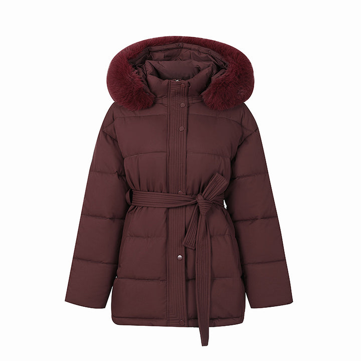 MIA™ - Versatile Solid Color Fluffy Hooded Zip-Up Belted Coat