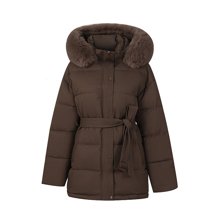 MIA™ - Versatile Solid Color Fluffy Hooded Zip-Up Belted Coat