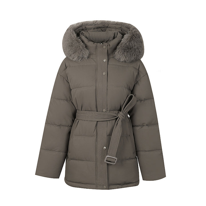 MIA™ - Versatile Solid Color Fluffy Hooded Zip-Up Belted Coat