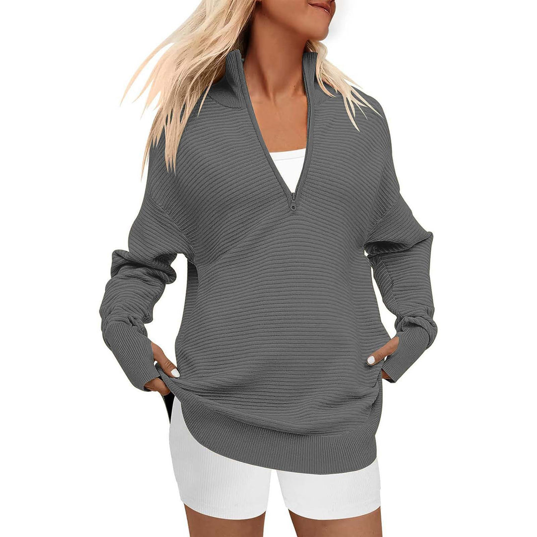 ENNA™ - Women Quarter Zip Rib Knit Pullover Sweater