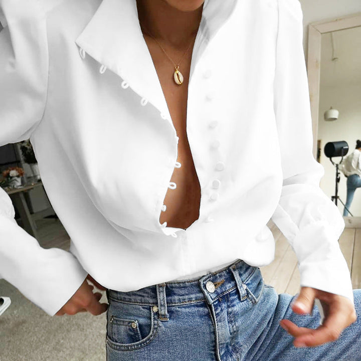 FADI™ - Classy Button Front Long Sleeve Blouse