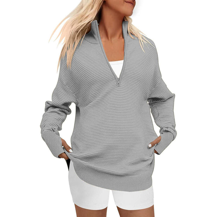 ENNA™ - Women Quarter Zip Rib Knit Pullover Sweater