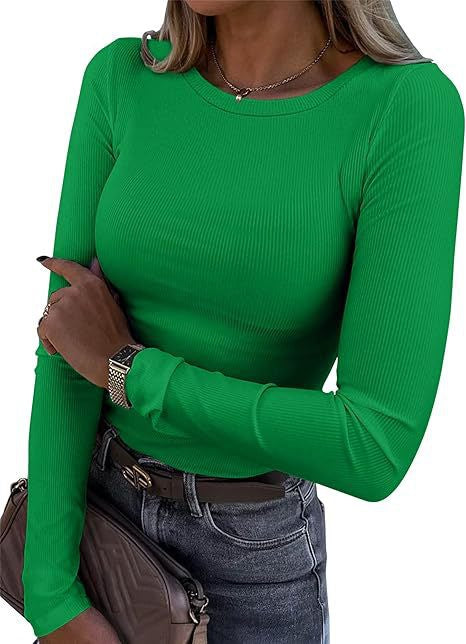 MERIAM™ - Women Rib Knit Long Sleeve Slim Fit Crewneck Top