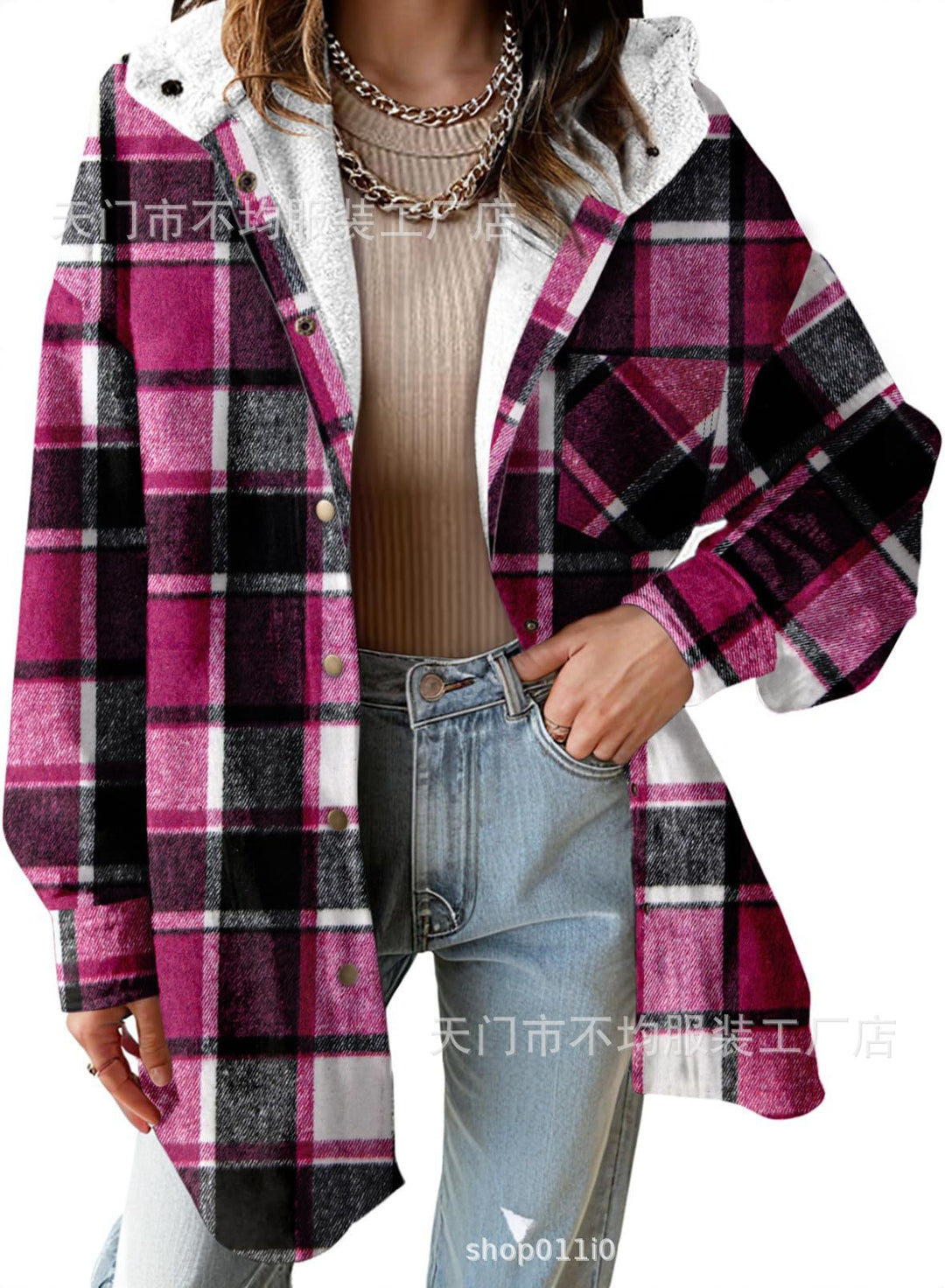 MARIE™ - Flannel Hooded Plaid Shacket Thick Winter Fleece Coat