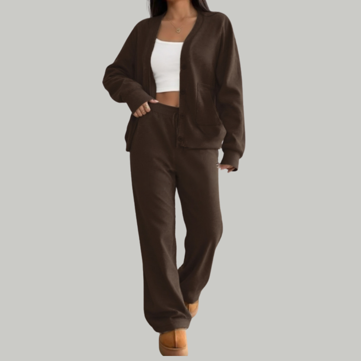 LOVIE™ – Slouchy V Neck Cardigan & Drawstring Trousers Co Ord