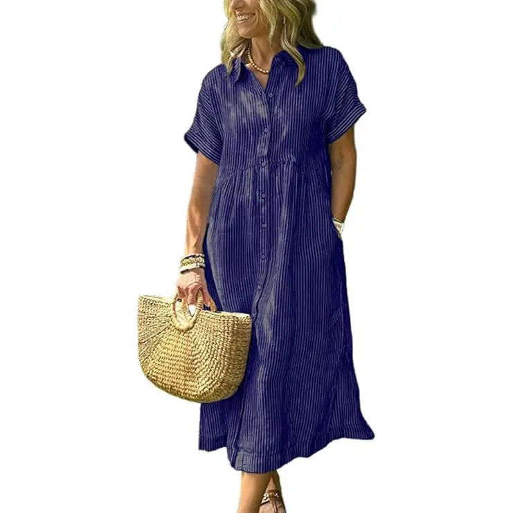 PETRA™ – Cozy Striped Loose Fit Midi Shirt Dress