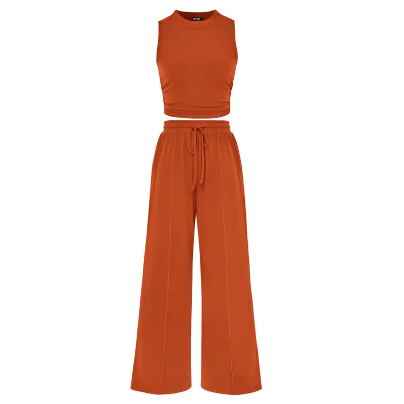 YUMI™ – Wide Leg Pants & Cropped Top Lounge Set