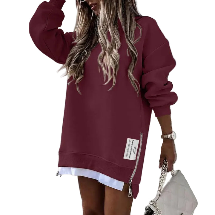 MELISA™ – Casual Drop Shoulder Zipper Slit Sweatshirt Dress