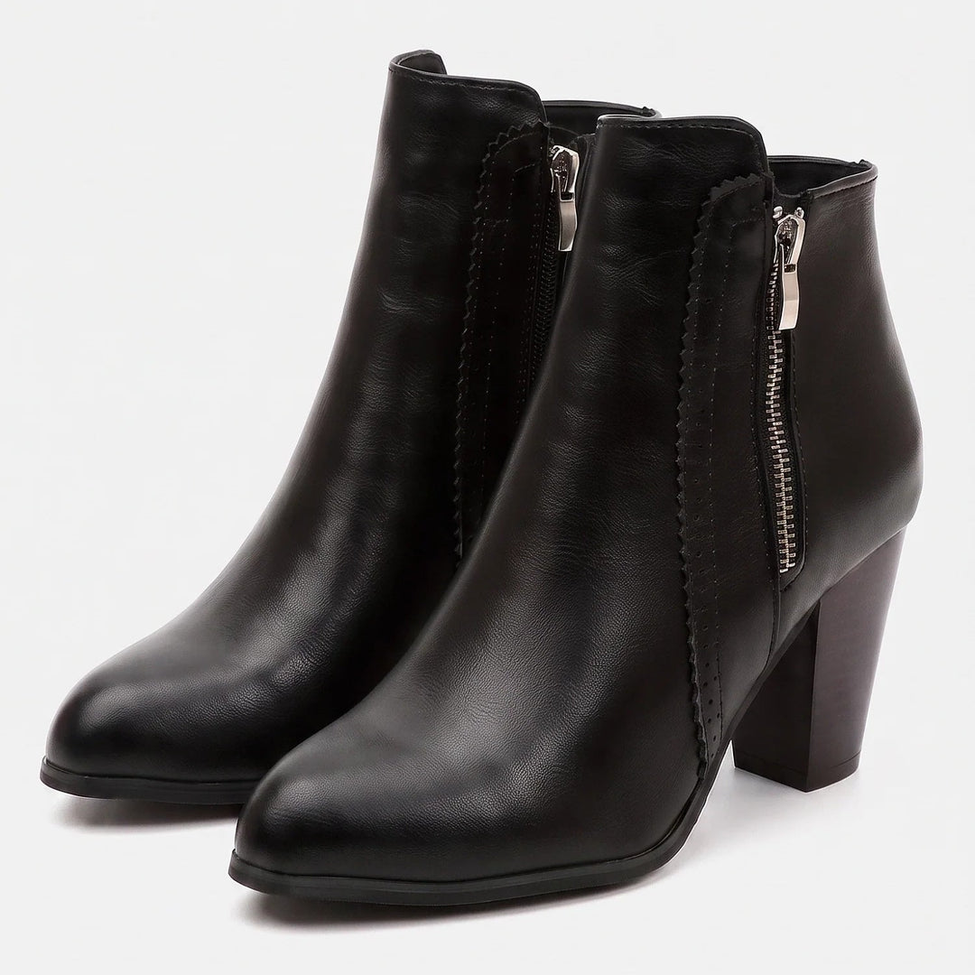 Women's Round Toe Block Heel Ankle Boots, Faux Leather