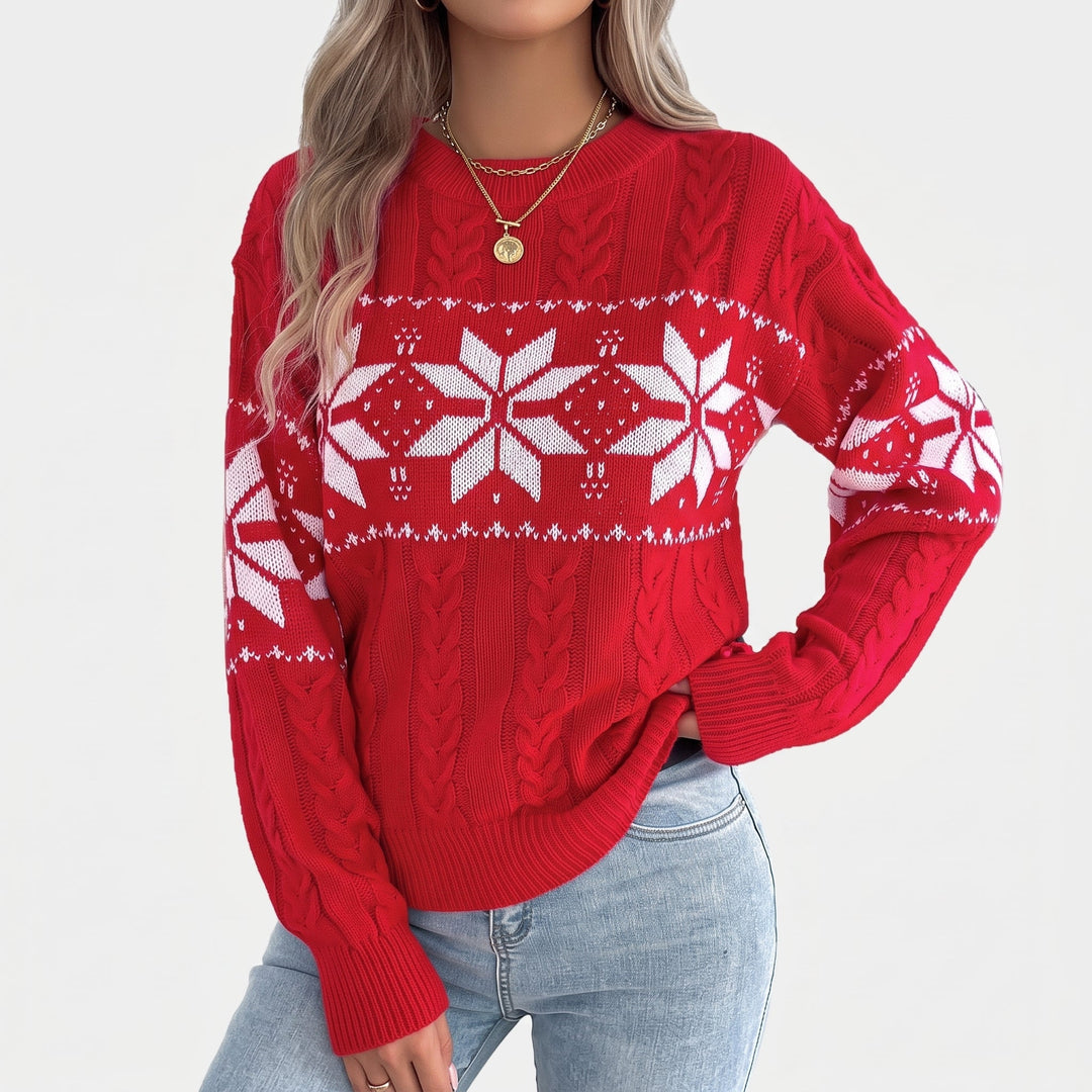 Women's Christmas Sweater, Knit Fair Isle Snowflake Balloon Sleeve Pullover