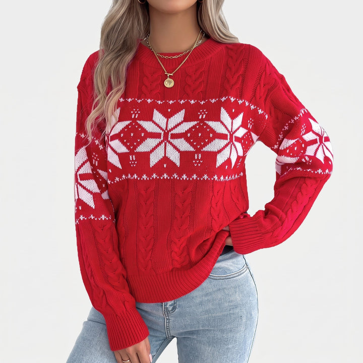 Women's Christmas Sweater, Knit Fair Isle Snowflake Balloon Sleeve Pullover