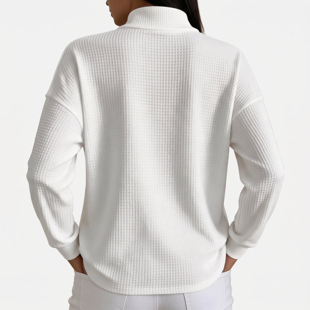 Women's Quarter Zip Sweater, Collared Waffle Knit Pullover