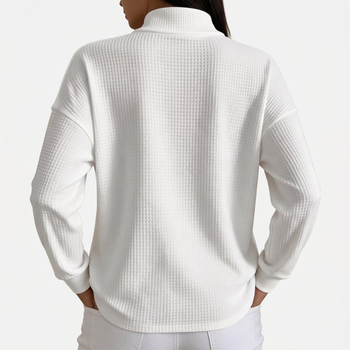 Women's Quarter Zip Sweater, Collared Waffle Knit Pullover