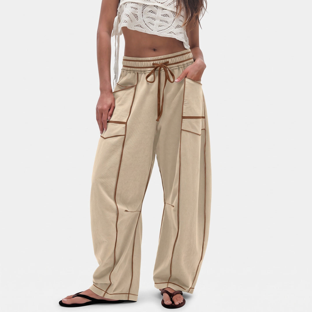 Women's Baggy Barrel Sweatpants, Paperbag Waist Flap Pockets