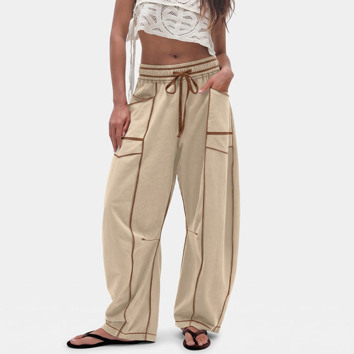 Women's Baggy Barrel Sweatpants, Paperbag Waist Flap Pockets