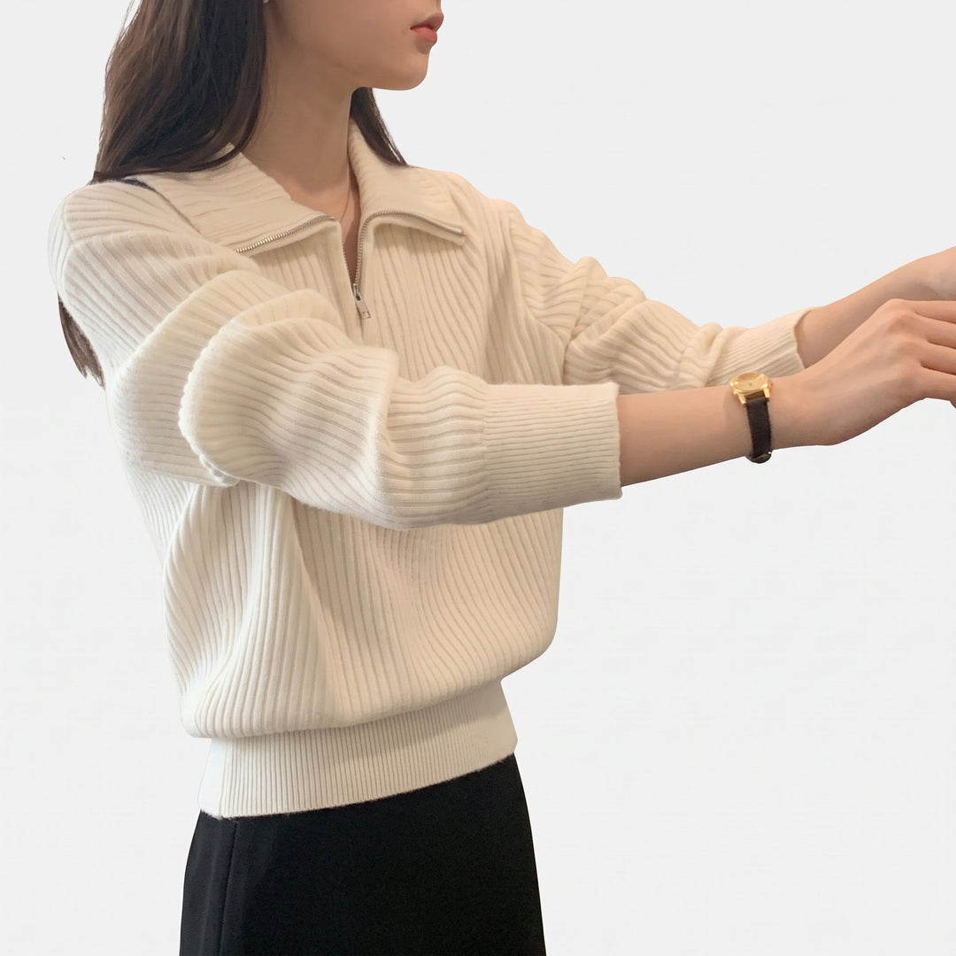 Women's Quarter Zip Sweater, Relaxed Long Sleeve Knit Pullover