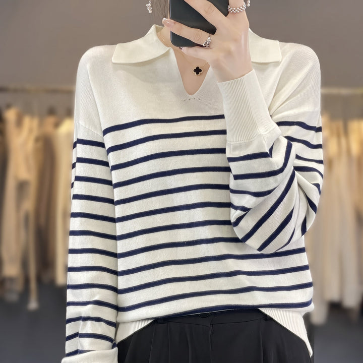Women's Long Sleeve Polo Rugby Shirt, Knitted Collared V-neck