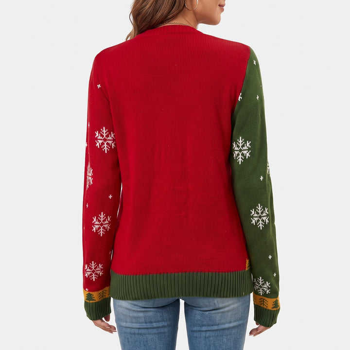 Women's Ugly Christmas Sweater, Knit Red Jacquard Open Front Cardigan