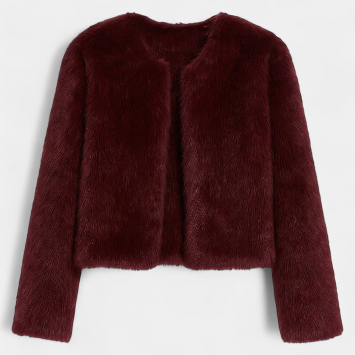 Women's Oversized Short Faux Fur Coat, Collarless Boxy Fit