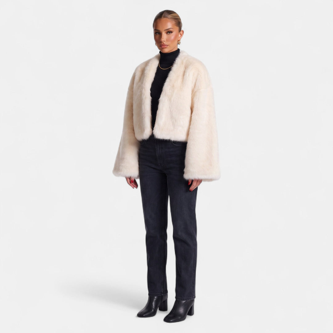 Women's Cropped Faux Fur Jacket, Oversized Boxy Wide Sleeve