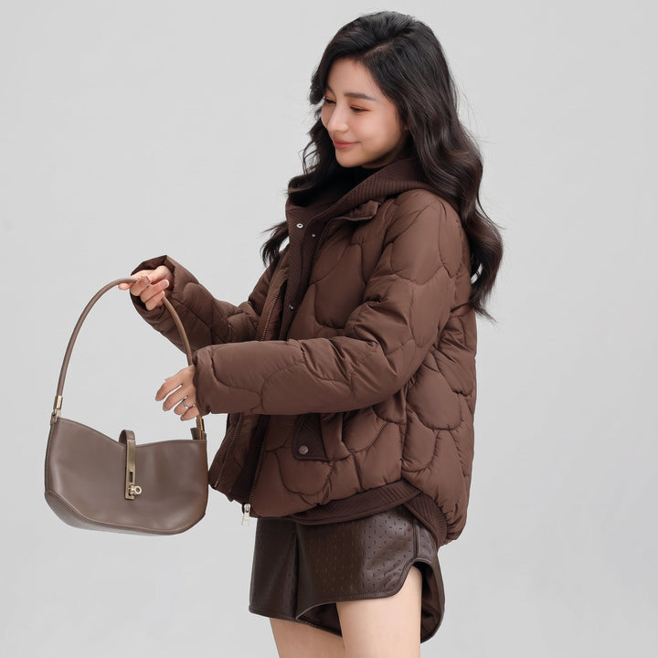 Women's Short Winter Puffer Jacket, Padded Quilted Hooded