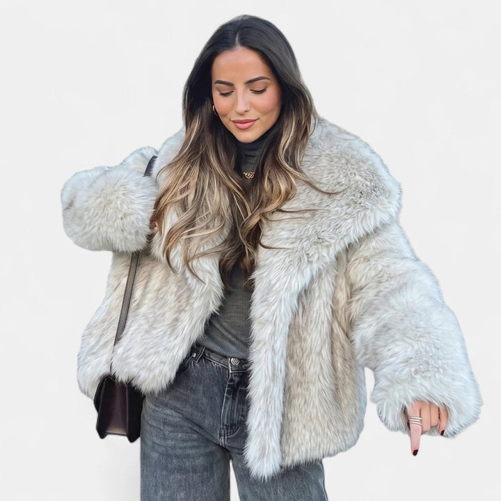 Women's Short Faux Fur Coat, Oversized Open Front Shawl Collar